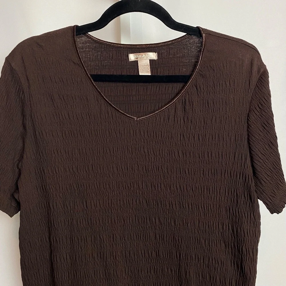 White Stag Womenʻs Brown Short Sleeve Textured V-Neck Neck Blouse Large